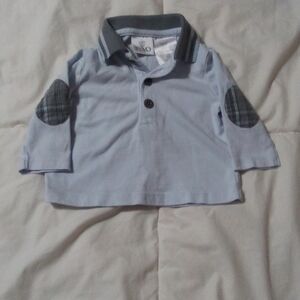 Kids Light Blue Polo with Plaid Elbow Patches